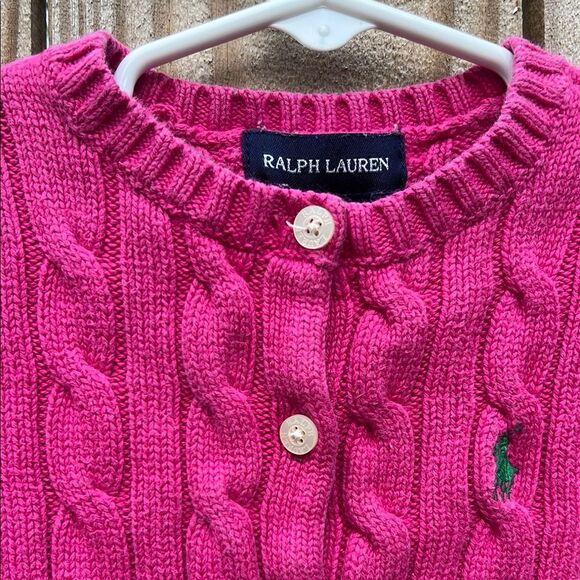 Ralph Lauren Girls Pink Preppy Cable Knit Long Sleeve Button Up Cardigan 2 2T - Picture 4 of 13
